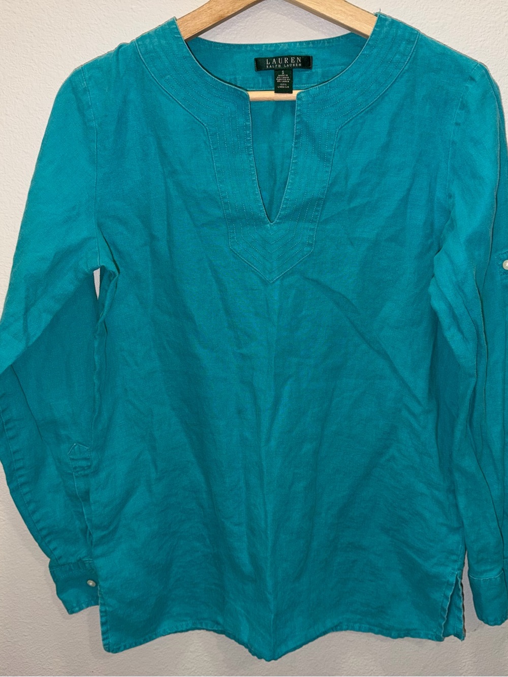 Ralph Lauren Teal Split-V Linen Tunic